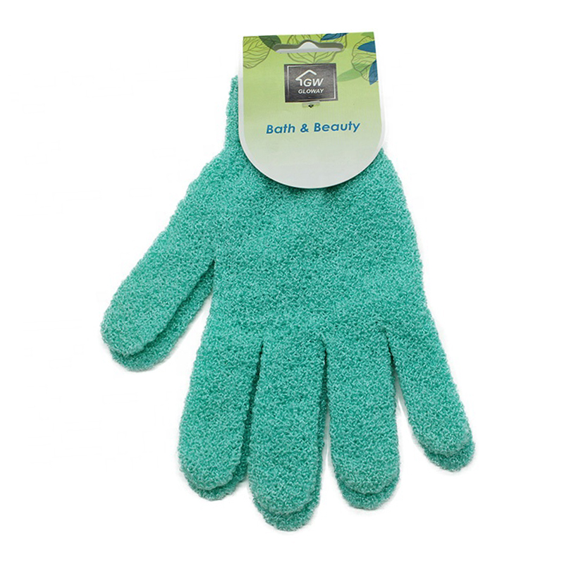 Nylon soild color five-fingers exfoliating bath glove for massage and body scrub