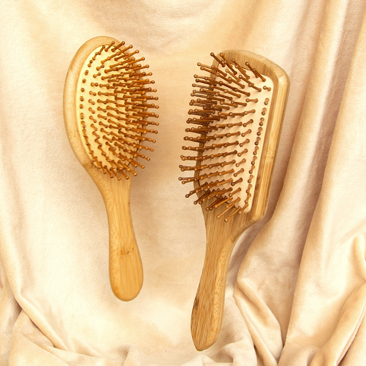 3Pcs Natural bamboo paddle & cushion massage hair brush set
