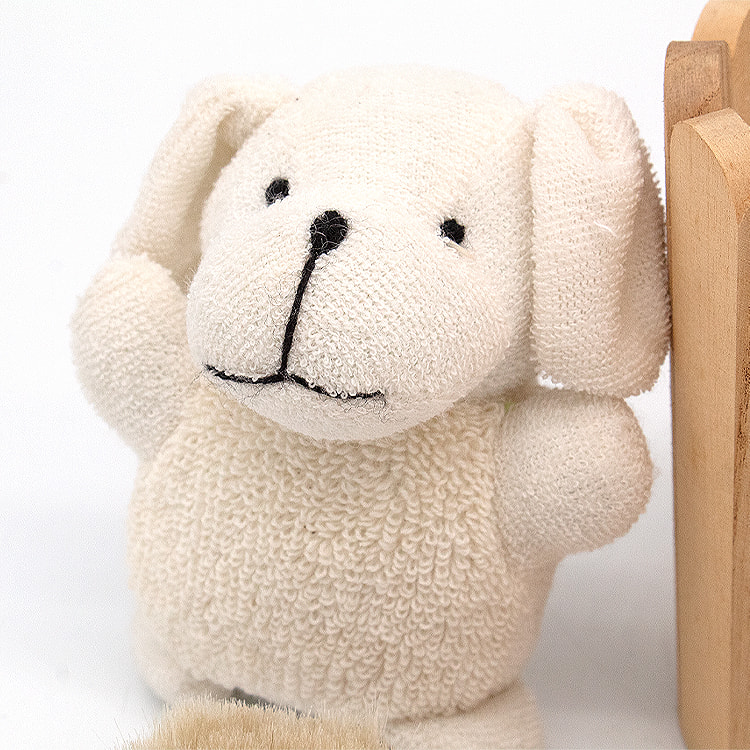 Soft wool bath brush wood hair brush cute cartoon puppy doll wood barrel bathroom bath gift sets for baby 