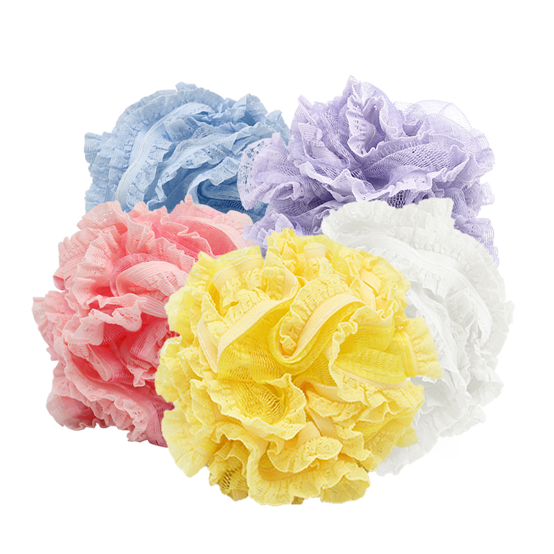 Lace 40g body exfoliating pe shower loofah pouf bath sponge