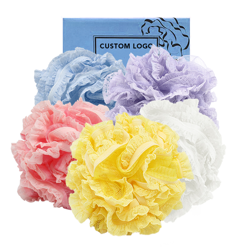 Lace 40g body exfoliating pe shower loofah pouf bath sponge