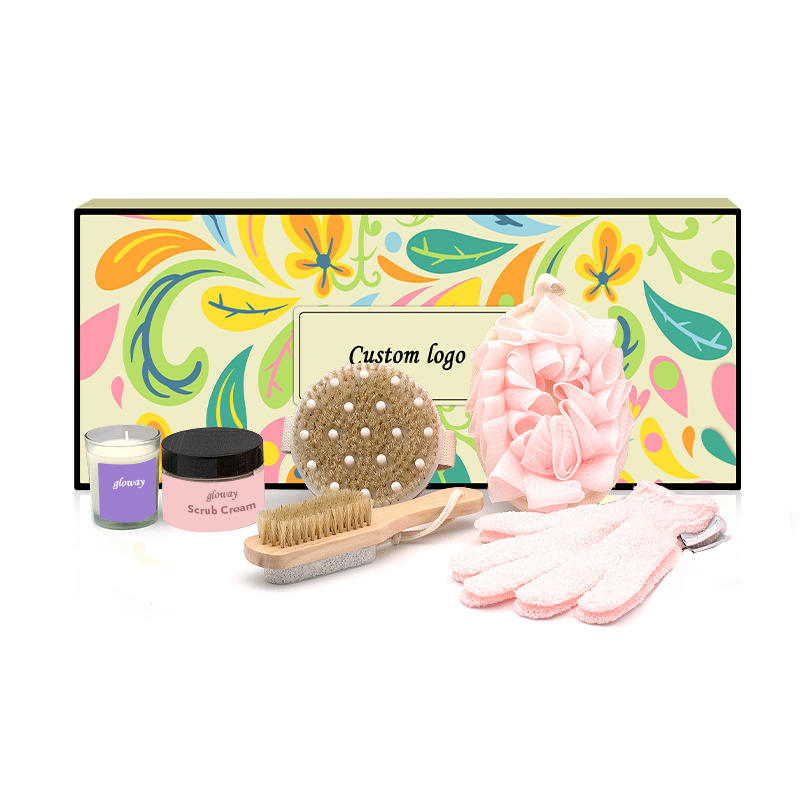 6Pcs luxury women spa bath gift set including scented candle body scrub bath brush & body scrubbers