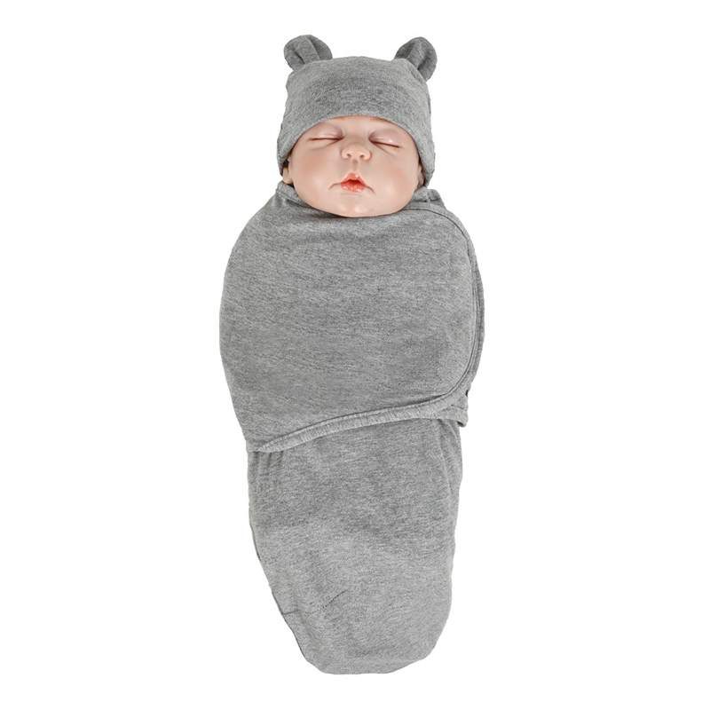 Cute soft baby sleeping bag newborn organic baby swaddle blanket with hat