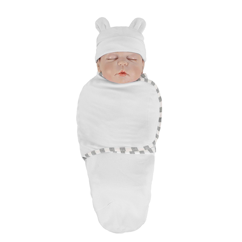 Cute soft baby sleeping bag newborn organic baby swaddle blanket with hat