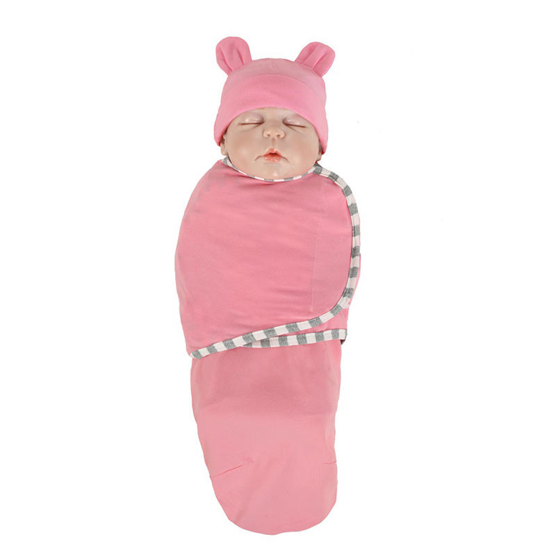 Cute soft baby sleeping bag newborn organic baby swaddle blanket with hat