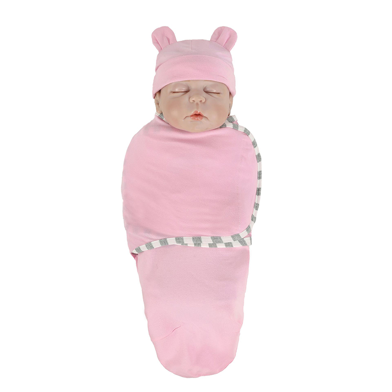 Cute soft baby sleeping bag newborn organic baby swaddle blanket with hat