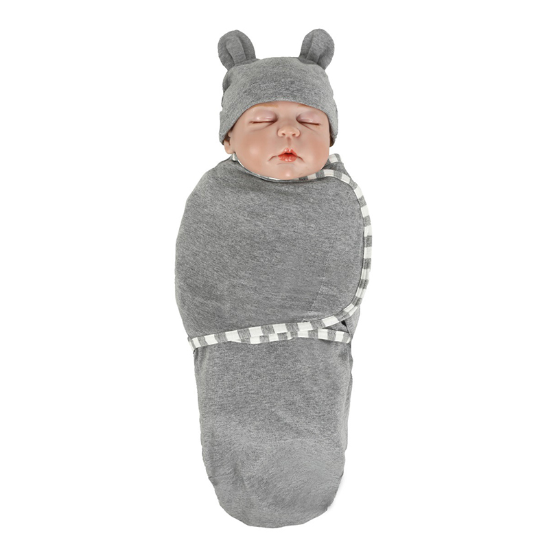 Cute soft baby sleeping bag newborn organic baby swaddle blanket with hat