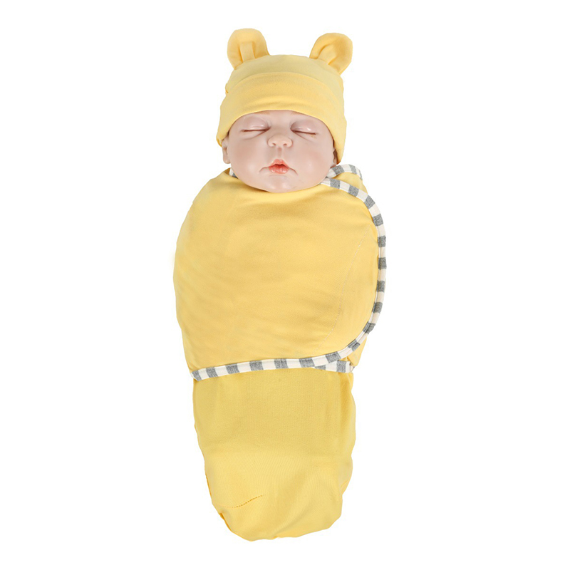 Cute soft baby sleeping bag newborn organic baby swaddle blanket with hat