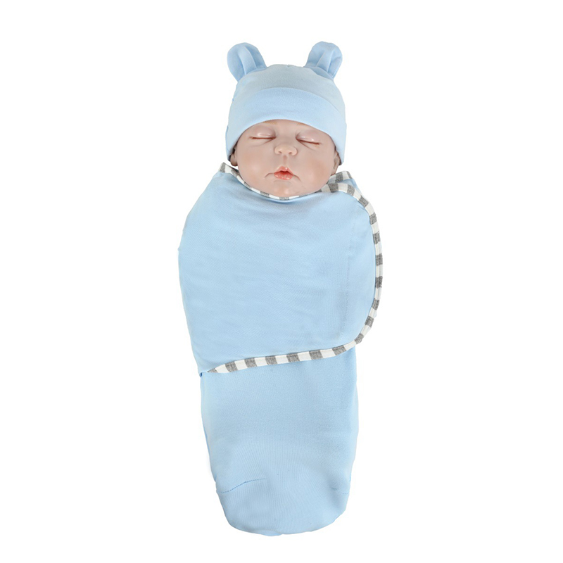 Cute soft baby sleeping bag newborn organic baby swaddle blanket with hat