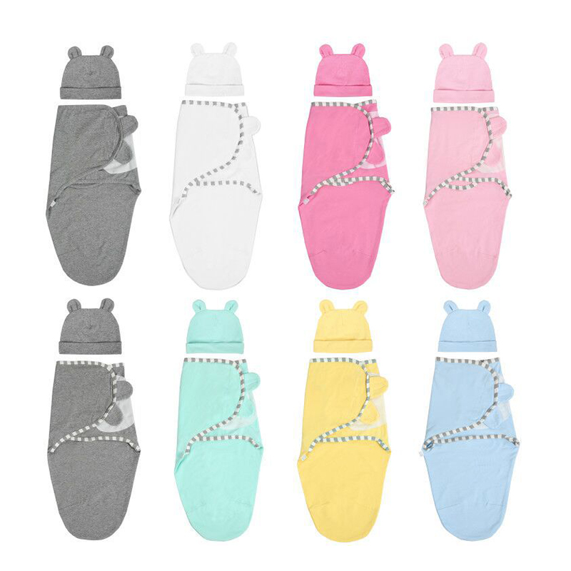 Cute soft baby sleeping bag newborn organic baby swaddle blanket with hat