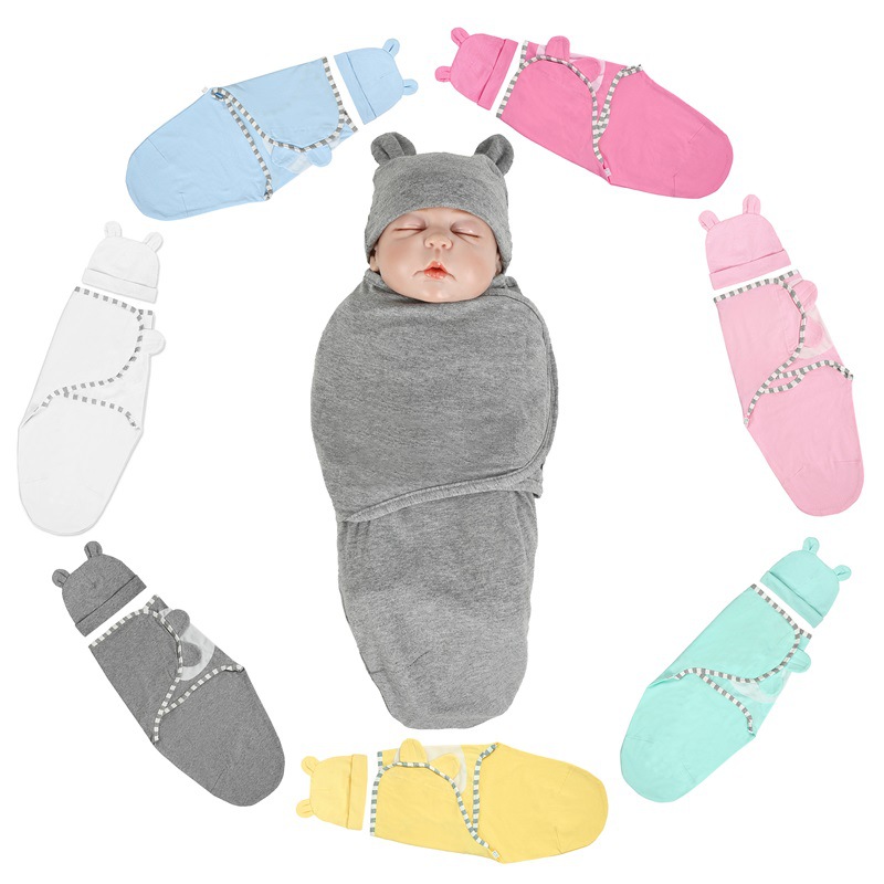 Cute soft baby sleeping bag newborn organic baby swaddle blanket with hat
