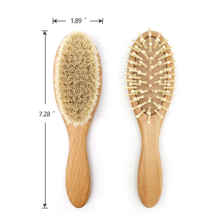 Eco-friendly portable natural beech wood soft wool fur nurse care baby hair brush