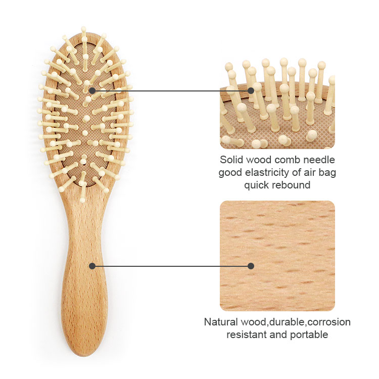Eco-friendly portable natural beech wood soft wool fur nurse care baby hair brush