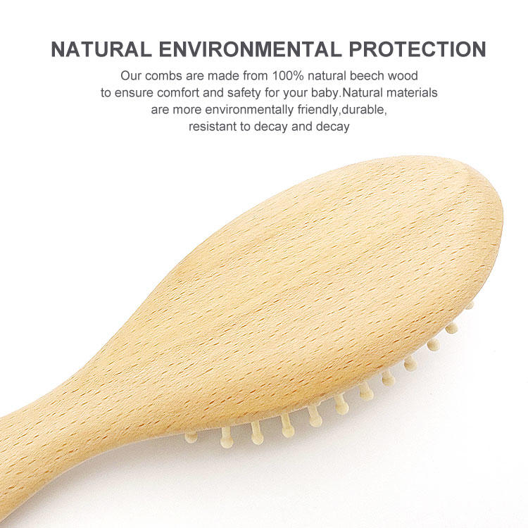Eco-friendly portable natural beech wood soft wool fur nurse care baby hair brush