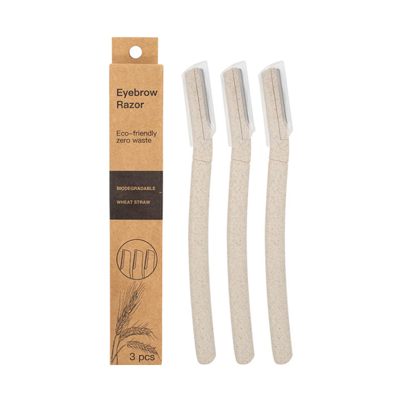 3Pcs wheat straw stainless steel blade eco-friendly biodegradable eyebrow trimmer
