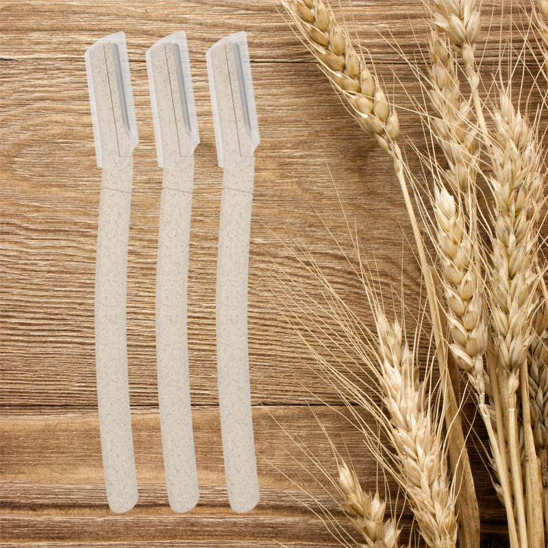 3Pcs wheat straw stainless steel blade eco-friendly biodegradable eyebrow trimmer