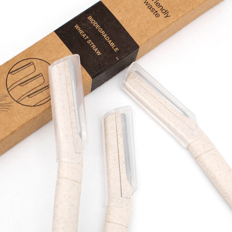 3Pcs wheat straw stainless steel blade eco-friendly biodegradable eyebrow trimmer