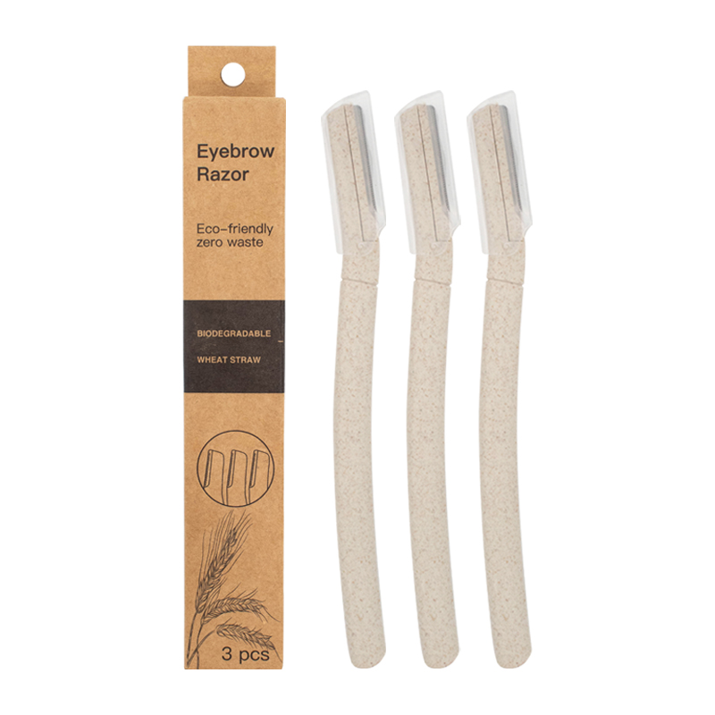 3Pcs wheat straw stainless steel blade eco-friendly biodegradable eyebrow trimmer