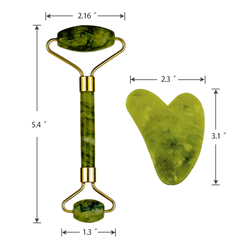 Emerald green natural anti aging facial massager jade roller and gua sha