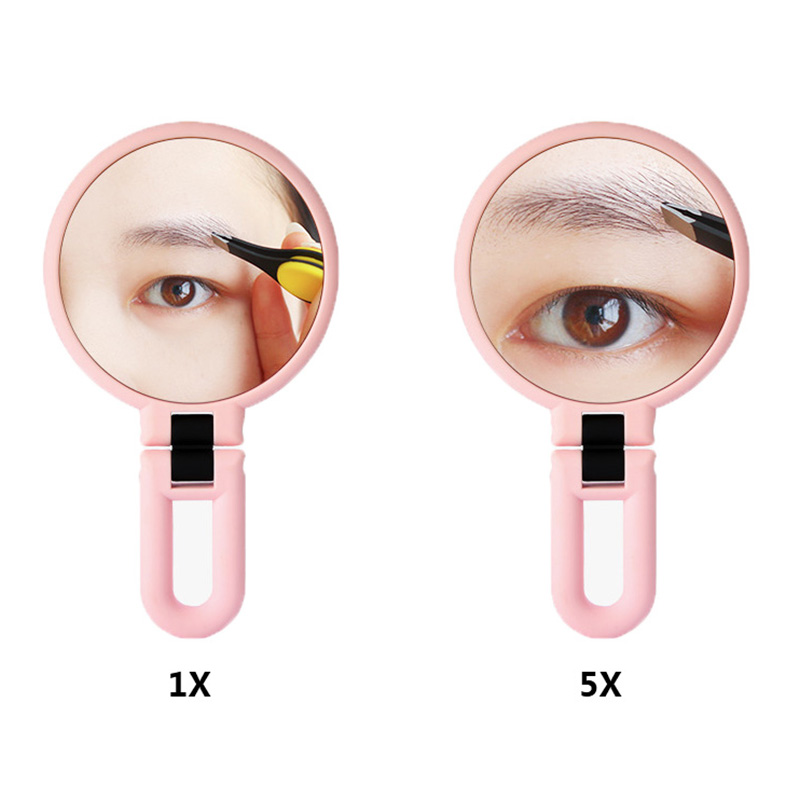 5X Magnifying travel hand held double sided makeup mirror with flexible foldaway handle