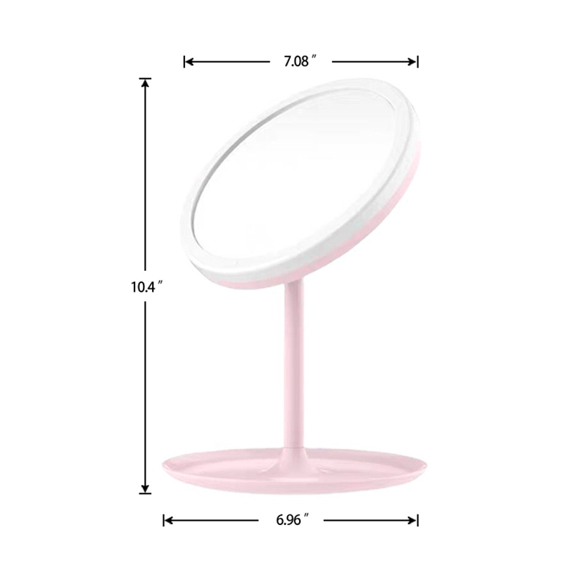 Pink LED light rotation table makeup mirror with base