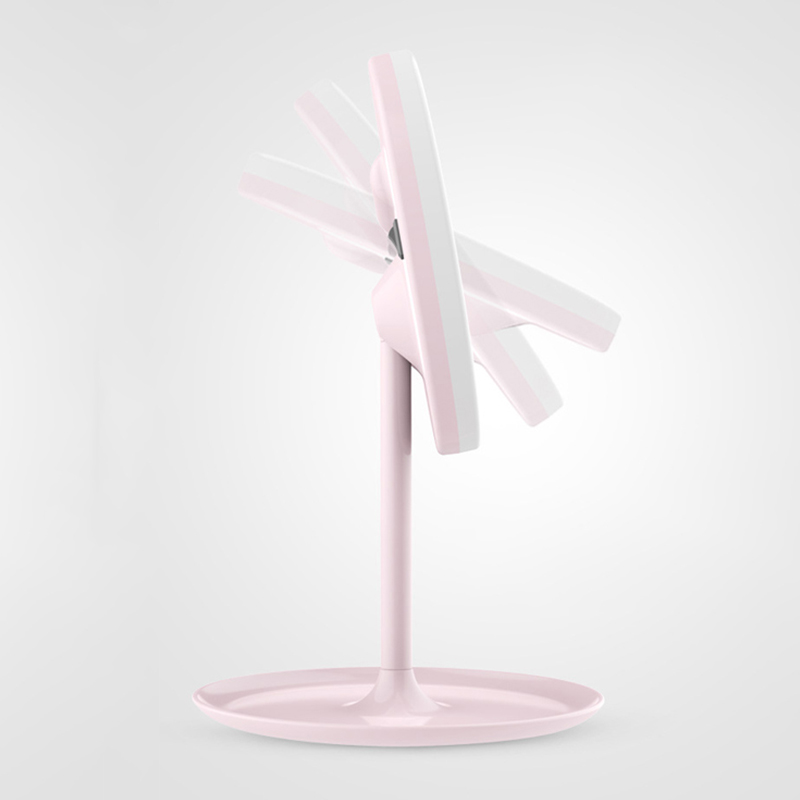 Pink LED light rotation table makeup mirror with base