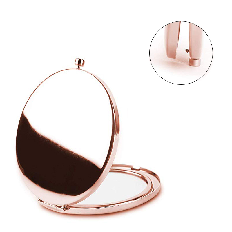 2X Magnifying rose gold folding mini round double sided makeup mirror