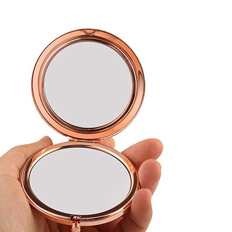 2X Magnifying rose gold folding mini round double sided makeup mirror