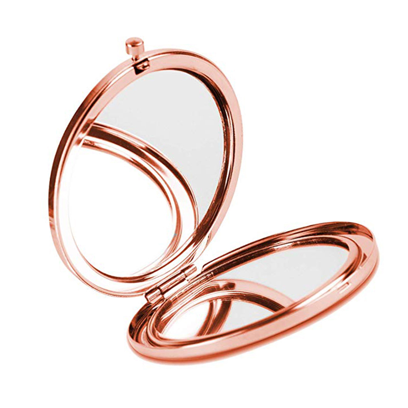 2X Magnifying rose gold folding mini round double sided makeup mirror