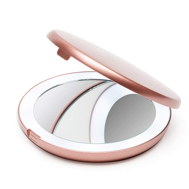 10X Magnifying folding led pink handheld makeup mirror with lights