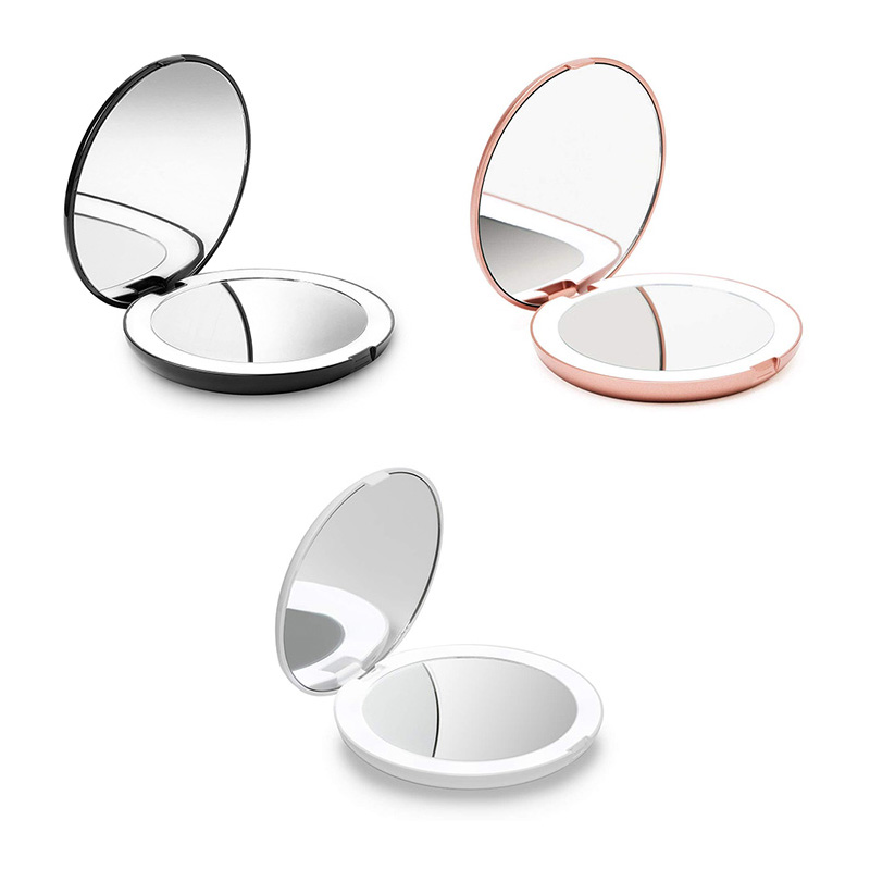 10X Magnifying folding led pink handheld makeup mirror with lights