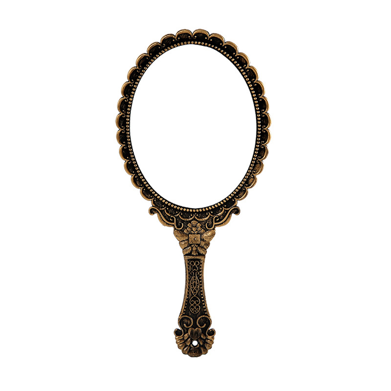 Black plastic vintage with classical embossed flowers desgin handheld makeup mirror