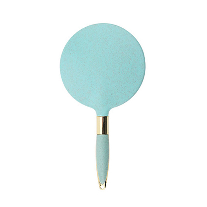 Pink white cyan eco-friendly wheat straw round handheld makeup mirror