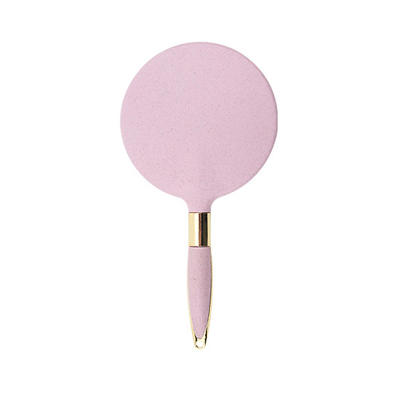 Pink white cyan eco-friendly wheat straw round handheld makeup mirror