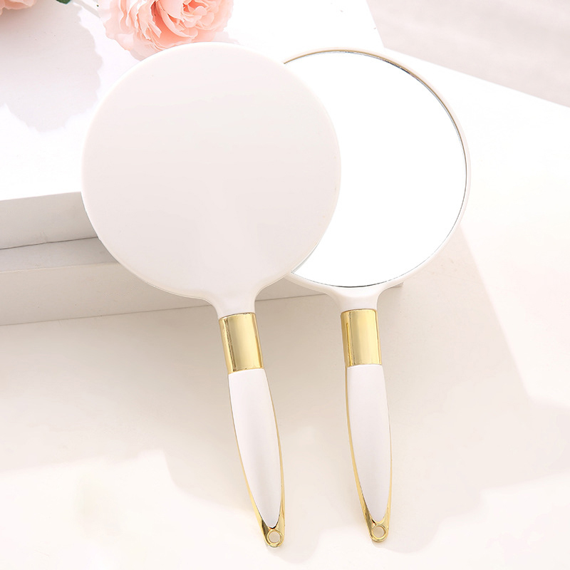 Pink white cyan eco-friendly wheat straw round handheld makeup mirror