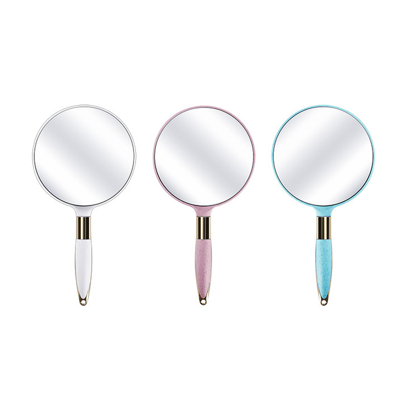 Pink white cyan eco-friendly wheat straw round handheld makeup mirror