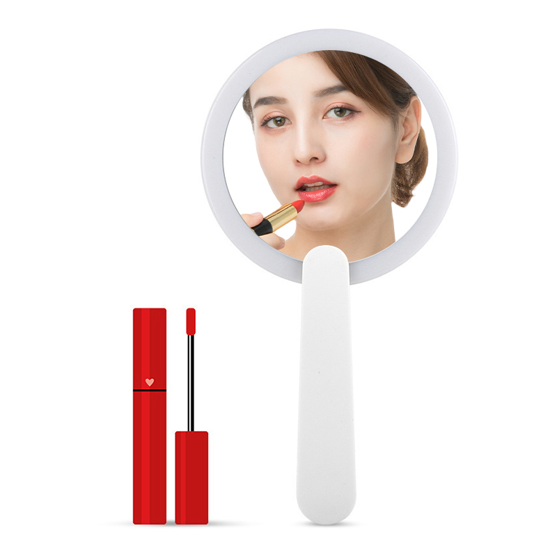 LED light USB charging round makeup mirror with folding handle