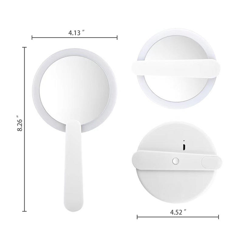 LED light USB charging round makeup mirror with folding handle