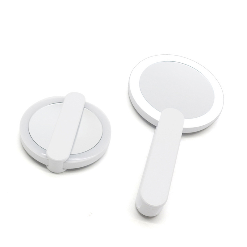 LED light USB charging round makeup mirror with folding handle