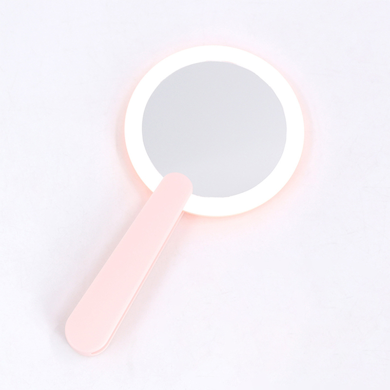 LED light USB charging round makeup mirror with folding handle