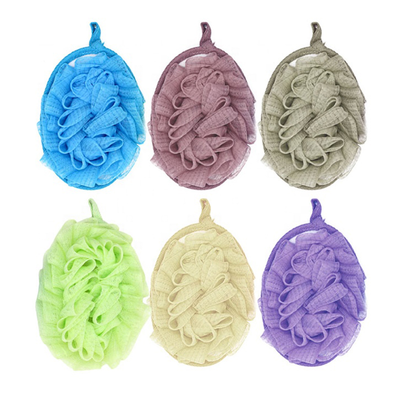 Terry cloth pe double-sided body exfoliating scrubber pad shower pouf bath sponge