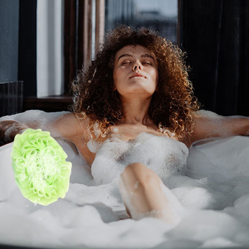 Terry cloth pe double-sided body exfoliating scrubber pad shower pouf bath sponge