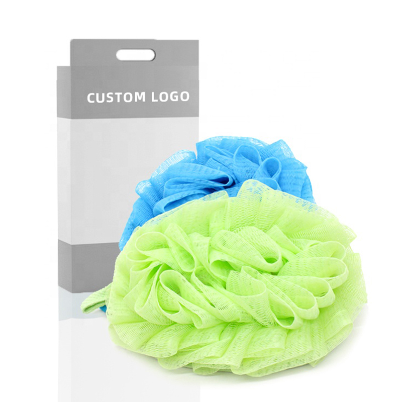 Terry cloth pe double-sided body exfoliating scrubber pad shower pouf bath sponge