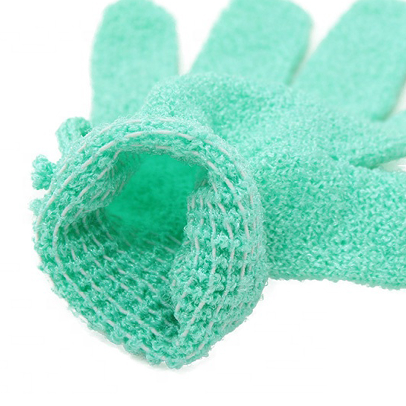 Nylon soild color five-fingers exfoliating bath glove for massage and body scrub