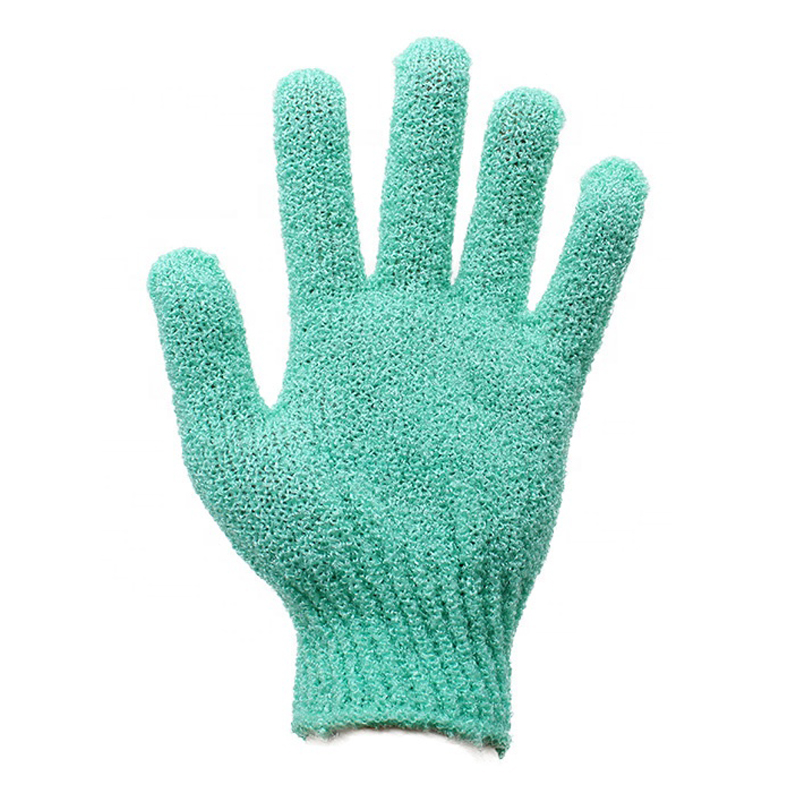 Nylon soild color five-fingers exfoliating bath glove for massage and body scrub