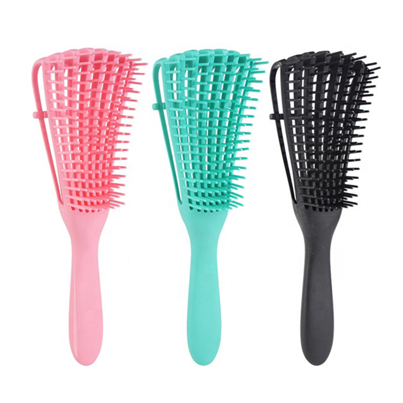 Professional 8 rows afro 3a to 4c texture plastic detangling hair brush for detangle wet or dry hairs