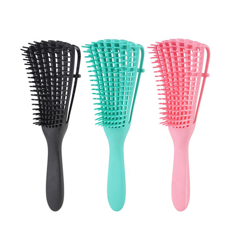 Professional 8 rows afro 3a to 4c texture plastic detangling hair brush for detangle wet or dry hairs