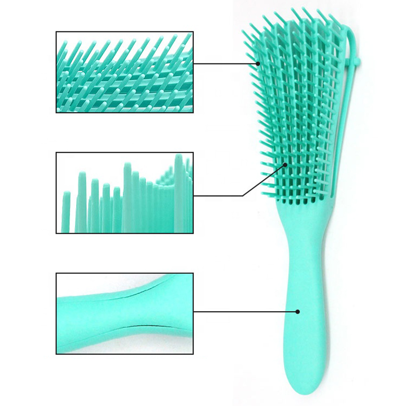 Professional 8 rows afro 3a to 4c texture plastic detangling hair brush for detangle wet or dry hairs