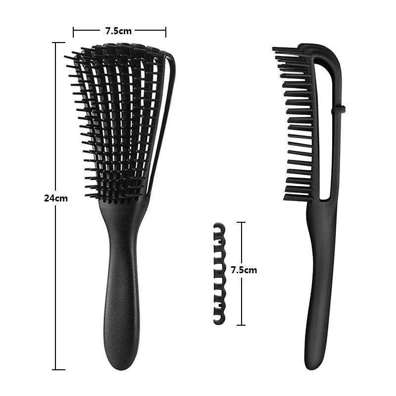 Professional 8 rows afro 3a to 4c texture plastic detangling hair brush for detangle wet or dry hairs