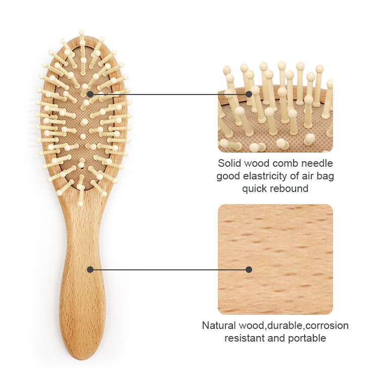Solid beech wood baby soft bristles hair brush newborn wool hair brush and comb set